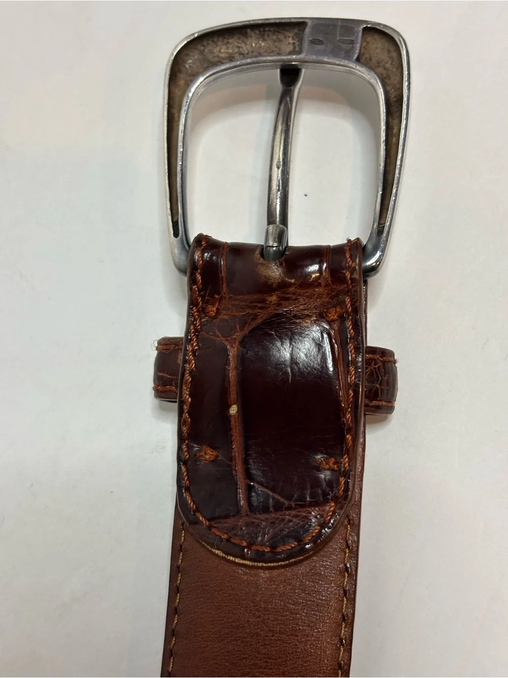 Polo Ralph Lauren Vintage Genuine American Alligator Silver Buckle Belt 36